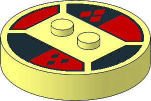 Brick  4 x  4 x  0.667 Round with RFID Tag and  2 Studs with Black and Red Diamonds Pattern