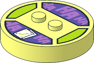 Brick  4 x  4 x  0.667 Round with RFID Tag and  2 Studs with Medium Lavender "HA HA" and Playing Cards Pattern