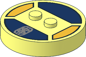 Brick  4 x  4 x  0.667 Round with RFID Tag and  2 Studs with Metallic Silver "NS" Monogram on Dark Blue Background Pattern