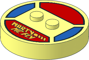 ~Electric Brick  4 x  4 x  0.667 Round - Top with  2 Studs with Metallic Gold "MARTY MC FLY" Pattern