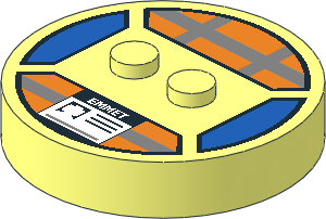 ~Electric Brick  4 x  4 x  0.667 Round - Top with  2 Studs with Reflective Stripes and ID Badge with "EMMET" Pattern