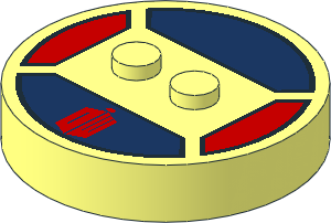 ~Electric Brick  4 x  4 x  0.667 Round - Top with  2 Studs with Red "DW" on Dark Blue Background Pattern