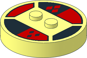 ~Electric Brick  4 x  4 x  0.667 Round - Top with  2 Studs with Black and Red Diamonds Pattern