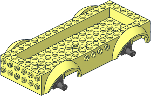 Car Base  6 x 16 x  2 with  4 x 14 Recessed Centre with Mudguards and Dark Bluish Grey Fixed Axle Blocks Pattern