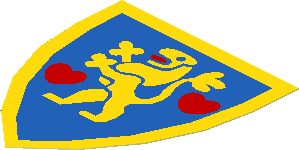 Sticker Minifig Shield Triangular with Yellow Standing Lion and Two Hearts