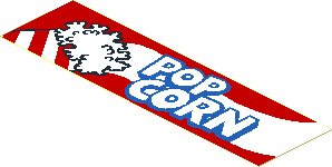 Sticker  1.1 x  3.9 with "POP CORN" and Bag