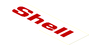 Sticker  2.3 x  7.9 with Red "Shell" on White Background