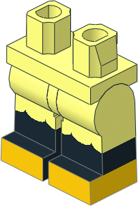 Minifig Hips and Legs with Ruffles, Black Lower Leg and Yellow Feet Pattern