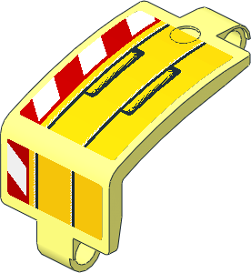 Technic Panel Bent  4 x  5 x  3 with Black Lines and Rectangles and Red and White Danger Strips Leaning Right Stickers