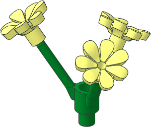 Plant Flower Stem Green with Bar and Hole and  3 Flowers with  7 Alternate Petals
