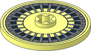 Technic Disc  3 x  3 with Axlehole with Black and Dark Bluish Grey Circles and Silver Spokes Pattern