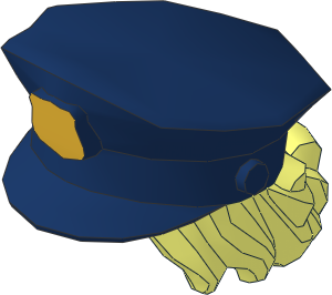 Minifig Police Hat Dark Blue with Hair Pulled Into Bun with Metallic Gold Badge Pattern