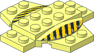 Plate  6 x  6 x  0.667 Cross with Dome and Black and Yellow Danger Stripes Pattern