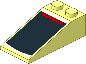 Slope Brick 18  4 x  2 with 6 Red Dots on Black Arc on White Background Sticker