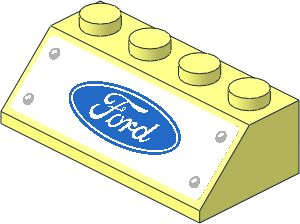 Slope Brick 45  2 x  4 with Ford Logo with Four Rivets on White Background Sticker