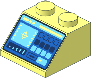 Slope Brick 45  2 x  2 with Control Panel with Medium Azure and Dark Blue Buttons, Crosshairs, Bar Chart and Slot Pattern