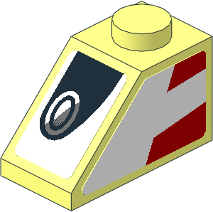 Slope Brick 45  2 x  1 with Black Headlamp on White Background and Red Trapezoids on White Background Left Stickers