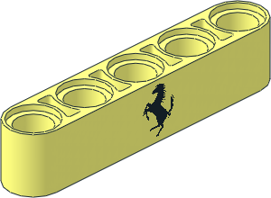 Technic Beam  5 with Black Ferrari Horse Logo Pattern