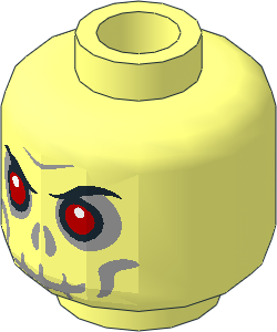 Minifig Head Skull Evil with Dark Bluish Grey around Eyes, Black Mouth and Nose and Light Bluish Grey Facial Lines with Scowl Pattern