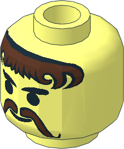 Minifig Head with Curly Brown Moustache and Hair Pattern