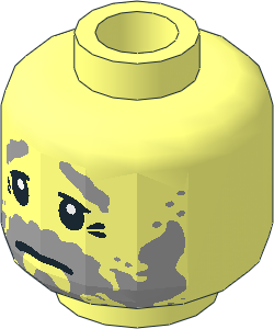 Minifig Head with White Pupils, Crow's Feet, Light Bluish Grey Beard and Sad Mouth Pattern