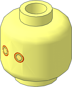 Minifig Head with Bright Light Yellow Eyes, Black Dots, Red and Yellow Rim Pattern