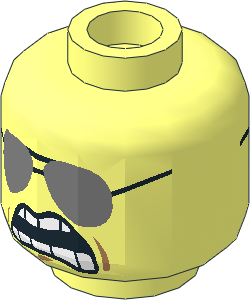 Minifig Head with Metallic Silver Sunglasses, Clenched Teeth Pattern / Black Glasses, Crooked Smile 2-Sided Pattern