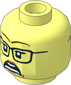 Minifig Head with Glasses, Reddish Brown Eyebrows, Beauty Mark and Scared / Crooked Smile 2-Sided Pattern