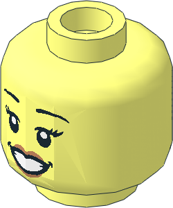 Minifig Head Female with Black Eyebrows, Eyelashes, Nougat Lips, Smile, Teeth, Open Eyes / Closed Eyes 2-Sided Pattern