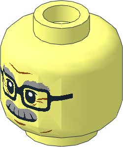 Minifig Head with Rectangular Glasses, Light Bluish Grey Eyebrows and Moustache Pattern