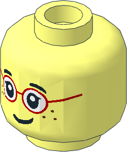 Minifig Head with Red Round Glasses, Black Eyebrows and Freckles Pattern