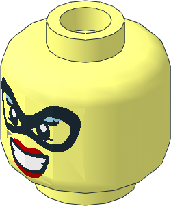 Minifig Head Female with Black Mask, Bright Blue Eye Shadow, Red Lips and Smile / Bare Teeth 2-Sided Pattern