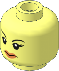 Minifig Head Female with Black Eyebrows and Long Eyelashes and Peach Lips with Closed Mouth, Eyebrow Raised / Open Smile 2-Sided Pattern