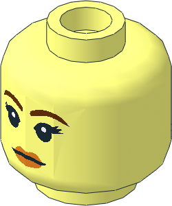Minifig Head Female with Brown Eyebrows, Eyelashes, Orange Lips, Neutral / Angry 2-Sided Pattern