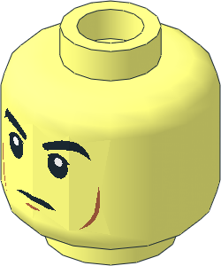 Minifig Head with Large Black Eyebrows, White Pupils, Cheek Lines and Chin Dimple Pattern