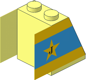 Slope Brick 65  2 x  2 x  2 without Centre Tube with Funnel Blue with Yellow Stripes and Star Sticker