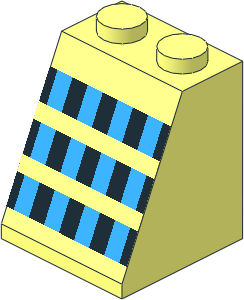 Slope Brick 65  2 x  2 x  2 without Centre Tube with Three Rows of Black and Light Blue Squares Sticker