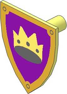 Minifig Shield Triangular with Crown on Bright Reddish Lilac Background with Gold Border Pattern