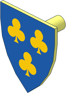 Minifig Shield Triangular with 3 Yellow Trefoils on Blue Background Pattern