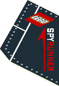 Sticker  3.8 x  5.5 with Lego Logo and White and Red SPYRUNNER on Black Background Left