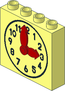 Duplo Brick  1 x  4 x  3 with Black Clock Face Pattern and Red Articulated Hands
