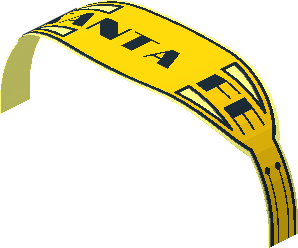 Sticker  1.9 x  8.9 Elliptical with Rectangular Extensions with Black "SANTA FE" on Yellow Background and Black Outlines (Formed)