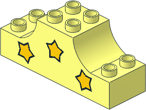 Duplo Brick  2 x  6 x  2 with Raised Central  2 x  2 Section with Curved Sides with Three Yellow Stars Pattern