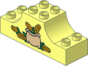 Duplo Brick  2 x  6 x  2 with Raised Central  2 x  2 Section with Curved Sides with Sack of Corn Pattern