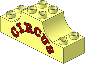 Duplo Brick  2 x  6 x  2 with Raised Central  2 x  2 Section with Curved Sides with Red "CIRCUS" Pattern