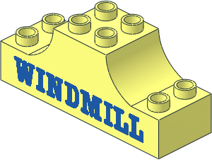 Duplo Brick  2 x  6 x  2 with Raised Central  2 x  2 Section with Curved Sides with Blue "WINDMILL" Pattern