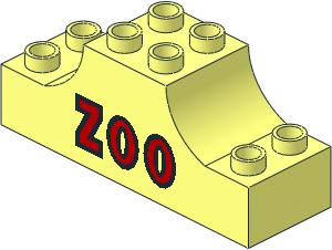 Duplo Brick  2 x  6 x  2 with Raised Central  2 x  2 Section with Curved Sides with Red "ZOO" Pattern