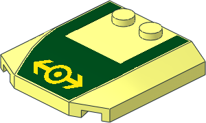 Wedge  4 x  4 x  0.667 Curved with Yellow Lego Train Logo on Dark Green Sticker