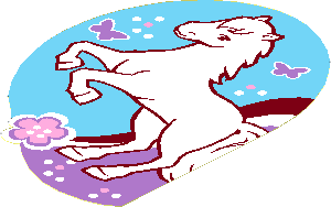 Sticker  5.1 x  3.6 with White Horse, Flower and Butterflies - Left