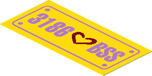 Sticker  0.9 x  1.9 with Dark Red Heart and "3186 BSS" License Plate